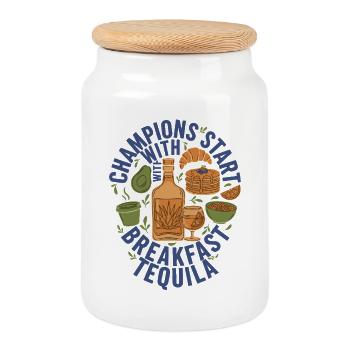 Breakfast Champions Start With Breakfast Tequila - Cookie Jar with Wooden Lid - white - Front