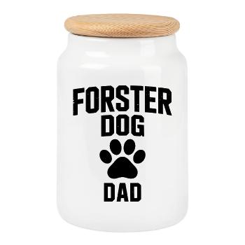 Foster Dog Dad - Dog Adopted Gift - Cookie Jar with Wooden Lid - white - Front