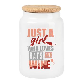 Juste une fille qui aime les rats et le vin - Boîte à biscuits avec couvercle en bois - blanc - Devant
