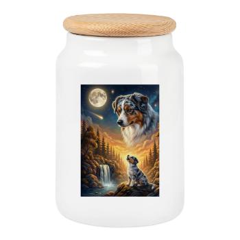 Chien Hurlant à la Lune Berger Australien - Boîte à biscuits avec couvercle en bois - blanc - Devant