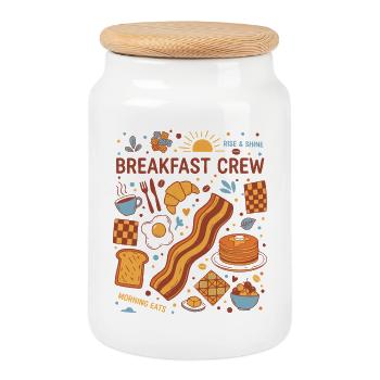 Breakfast Crew Brunch Coffee Bacon Pancake Morning - Cookie Jar with Wooden Lid - white - Front