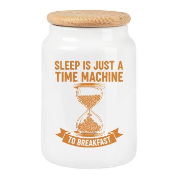 Breakfast Sleep Is A Time Machine To Breakfast - Cookie Jar with Wooden Lid - white - Front