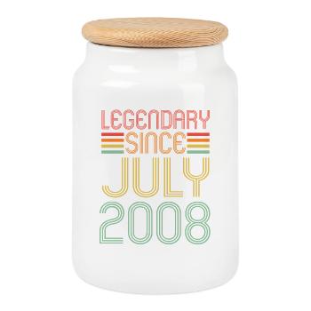 Legendary since July 2008, birthday - Cookie Jar with Wooden Lid - white - Front
