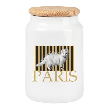 Paris Punk Chat Cheveux Longs - Boîte à biscuits avec couvercle en bois - blanc - Devant