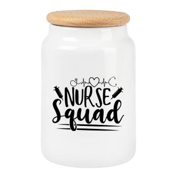 Nurse Squad Pflege Team Spruch - Keksdose mit Holzdeckel - Weiß - Vorne