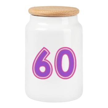 60 - Cookie Jar with Wooden Lid - white - Front
