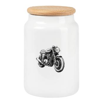 Cafe Racer white - Cookie Jar with Wooden Lid - white - Front