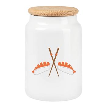 sushi - Cookie Jar with Wooden Lid - white - Front