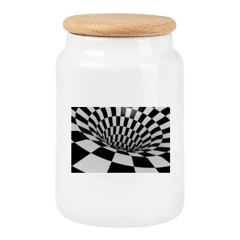 Black and White Tile Tunnel - Cookie Jar with Wooden Lid - white - Front