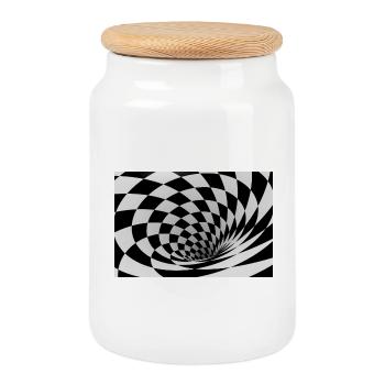 Hypnotic Black and White Spiral - Cookie Jar with Wooden Lid - white - Front