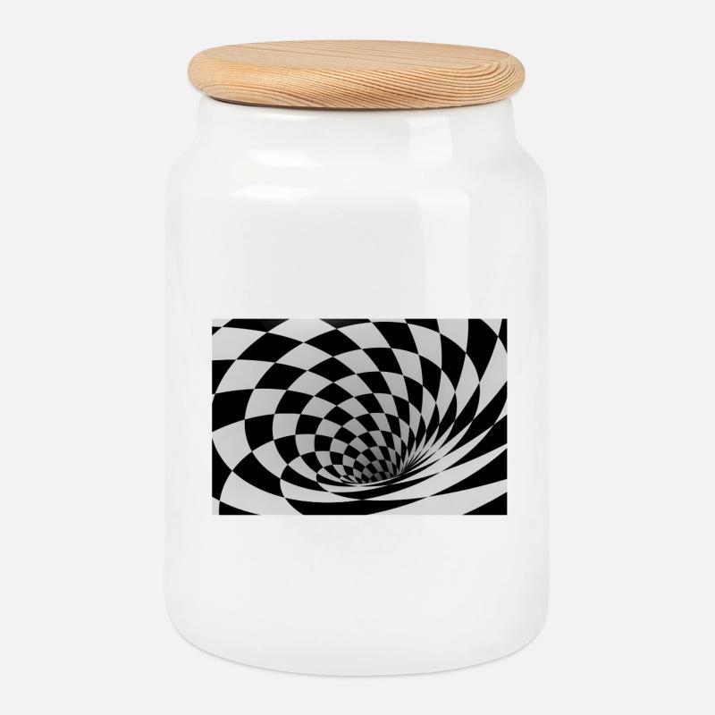 Hypnotische Schwarz-Weiß-Spirale - Keksdose mit Holzdeckel - Weiß