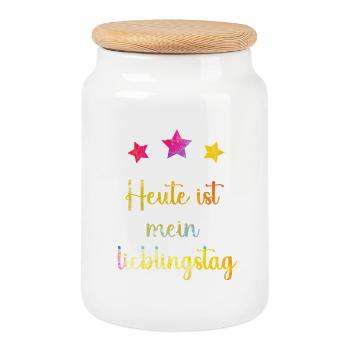 heute_ist_mein_lieblingstag_sterne_- - Cookie Jar with Wooden Lid - white - Front