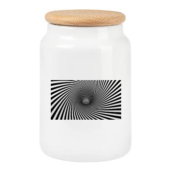 Hypnotic Black White Spiral - Cookie Jar with Wooden Lid - white - Front