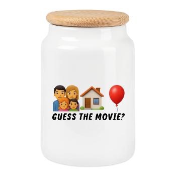Family Life and Homely Feeling Illustration - Cookie Jar with Wooden Lid - white - Front
