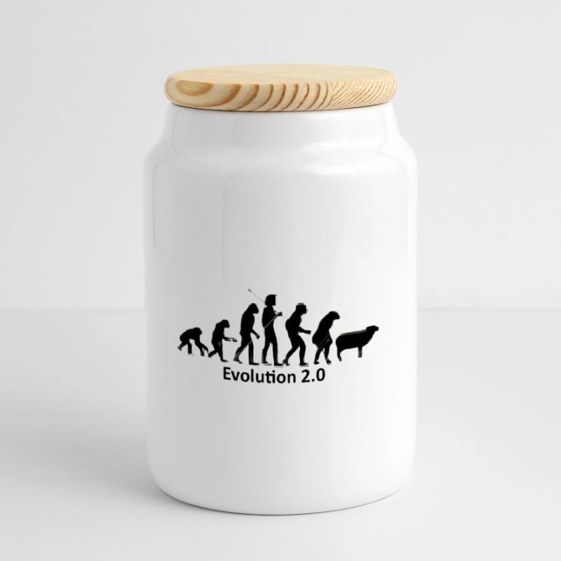 Human evolution in silhouette Cookie Jar with Wooden Lid