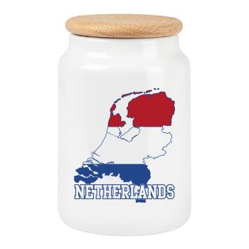 Silhouette de la carte du drapeau des Pays-Bas - Boîte à biscuits avec couvercle en bois - blanc - Devant