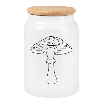 Toadstool black and white - Cookie Jar with Wooden Lid - white - Front