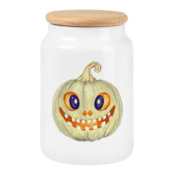 Glowing pumpkin illustration - Cookie Jar with Wooden Lid - white - Front