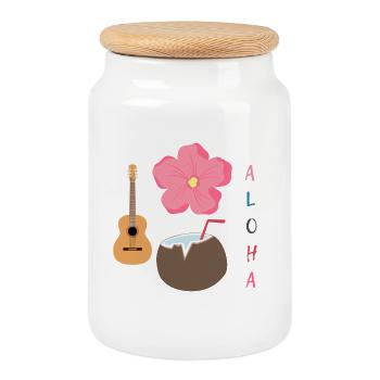 Hawaiian Harmony Designe - Cookie Jar with Wooden Lid - white - Front