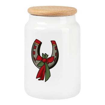 Lucky Horseshoe with Bow – Oldschool Tattoo Vi - Cookie Jar with Wooden Lid - white - Front