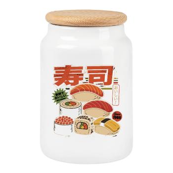 Sushi Retro Japan Style Illustration - Cookie Jar with Wooden Lid - white - Front