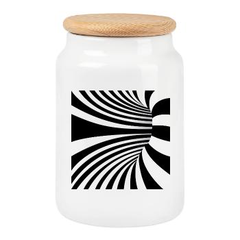 Monochrome Spiral Flux - Cookie Jar with Wooden Lid - white - Front