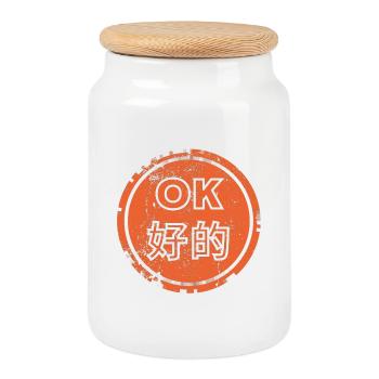 OK auf Chinesisch - Keksdose mit Holzdeckel - Weiß - Vorne