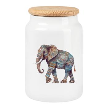 Colorful Mandala Elephant - Cookie Jar with Wooden Lid - white - Front