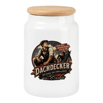 Dachdecker Vintage Werbeposter - Keksdose mit Holzdeckel - Weiß - Vorne