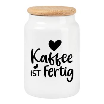 Kaffee ist fertig Morgenmuffel Kaffeetrinker - Keksdose mit Holzdeckel - Weiß - Vorne