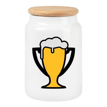 Weltmeister Bier Pokal - Keksdose mit Holzdeckel - Weiß - Vorne