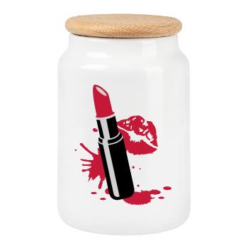 Rouge à lèvres avec des lèvres rouges - Boîte à biscuits avec couvercle en bois - blanc - Devant