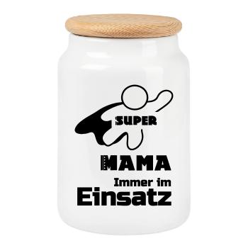 Super Mama Mutter Muttertag Familie Geschenk - Keksdose mit Holzdeckel - Weiß - Vorne