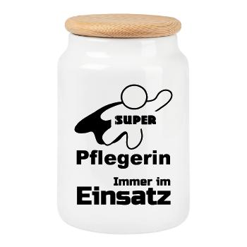 Super Pflegerin Geschenk - Keksdose mit Holzdeckel - Weiß - Vorne