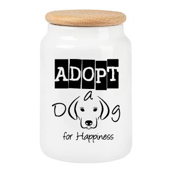 Adopt a Dog for Happiness Hund Liebe Geschenk - Keksdose mit Holzdeckel - Weiß - Vorne