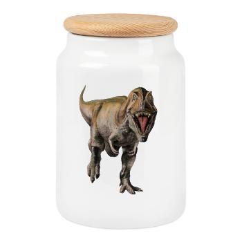 Dinosaur - Cookie Jar with Wooden Lid - white - Front
