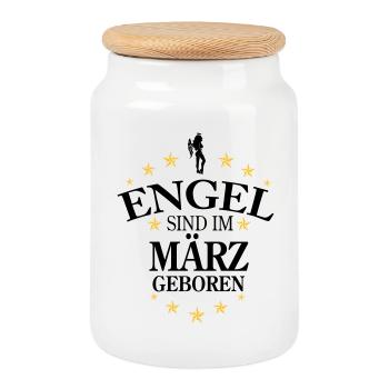 Angel March - Cookie Jar with Wooden Lid - white - Front