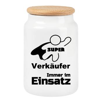 Super Verkäufer Geschenk - Keksdose mit Holzdeckel - Weiß - Vorne