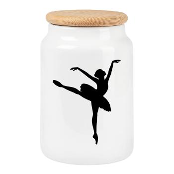 Ballet Dancer - Cookie Jar with Wooden Lid - white - Front