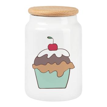 Cupcake - Cookie Jar with Wooden Lid - white - Front