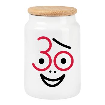 Juhu 30 years! - Cookie Jar with Wooden Lid - white - Front