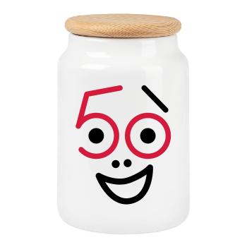 50 Jahre und noch frisch ! - Keksdose mit Holzdeckel - Weiß - Vorne
