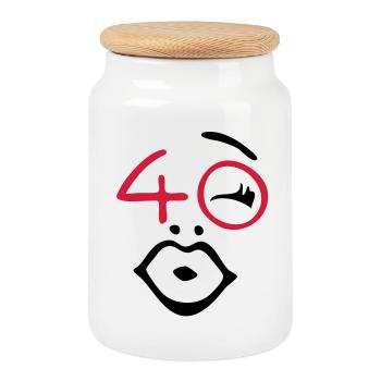 Wow, endlich 40 ! - Keksdose mit Holzdeckel - Weiß - Vorne