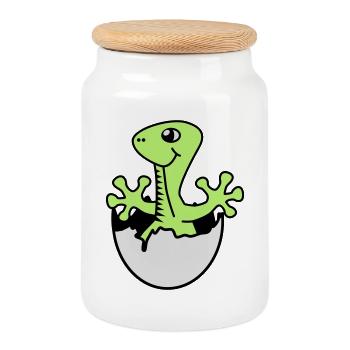 Dino | Boy | Girl | Birth - Cookie Jar with Wooden Lid - white - Front
