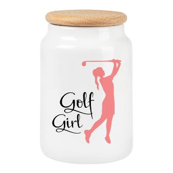 golf - Cookie Jar with Wooden Lid - white - Front