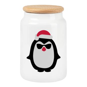Santa penguin - Cookie Jar with Wooden Lid - white - Front