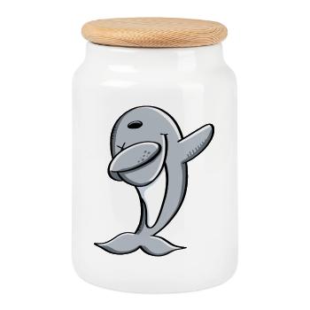 Delfin fait Dab Dance - Tamponner - Dolphin - Comic - Boîte à biscuits avec couvercle en bois - blanc - Devant