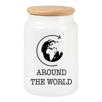 Tour du monde - Boîte à biscuits avec couvercle en bois - blanc - Devant