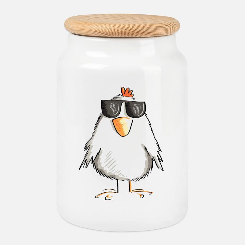 Huhn mit cooler Sonnenbrille - Hahn - Gockel - Keksdose mit Holzdeckel - Weiß