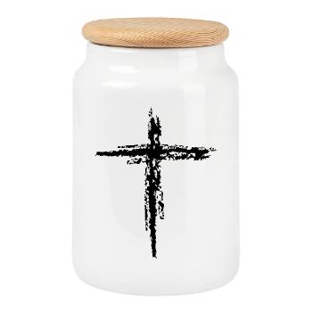 cross - Cookie Jar with Wooden Lid - white - Front
